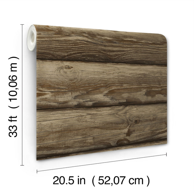 Bunkhouse Mahogany Wallpaper with Wood Graphic Log Pattern, Lodge Style - Chesapeake 4142-72616