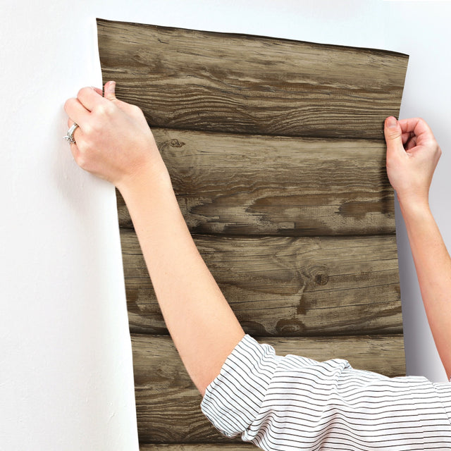 Bunkhouse Mahogany Wallpaper with Wood Graphic Log Pattern, Lodge Style - Chesapeake 4142-72616