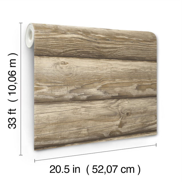 Bunkhouse Light Brown Wallpaper with Lodge Wood Graphic - Chesapeake 4142-72617