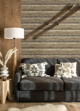 Bunkhouse Light Brown Wallpaper with Lodge Wood Graphic - Chesapeake 4142-72617