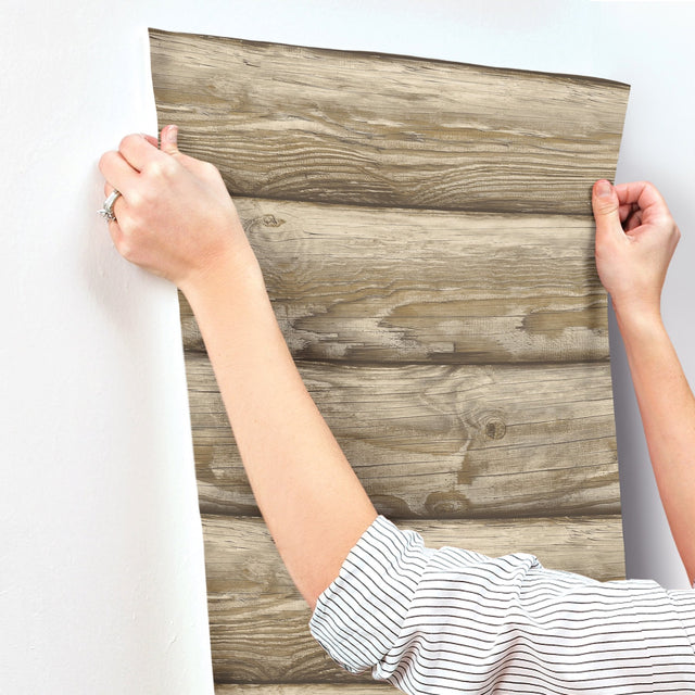 Bunkhouse Light Brown Wallpaper with Lodge Wood Graphic - Chesapeake 4142-72617