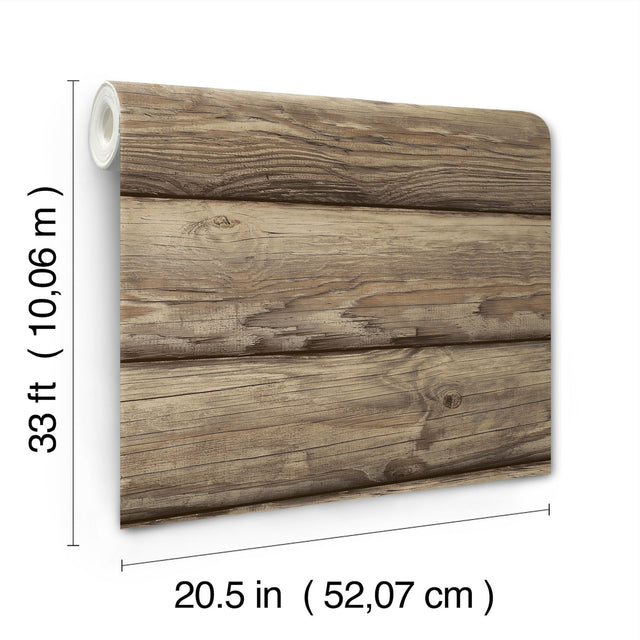 Bunkhouse Chestnut Wallpaper with Wood Graphic Log Motif - Chesapeake 4142-72618