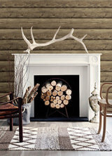 Bunkhouse Chestnut Wallpaper with Wood Graphic Log Motif - Chesapeake 4142-72618