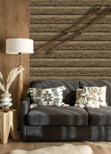 Bunkhouse Chestnut Wallpaper with Wood Graphic Log Motif - Chesapeake 4142-72618