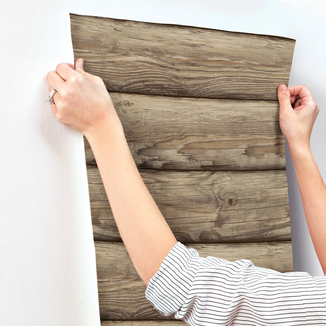 Bunkhouse Chestnut Wallpaper with Wood Graphic Log Motif - Chesapeake 4142-72618
