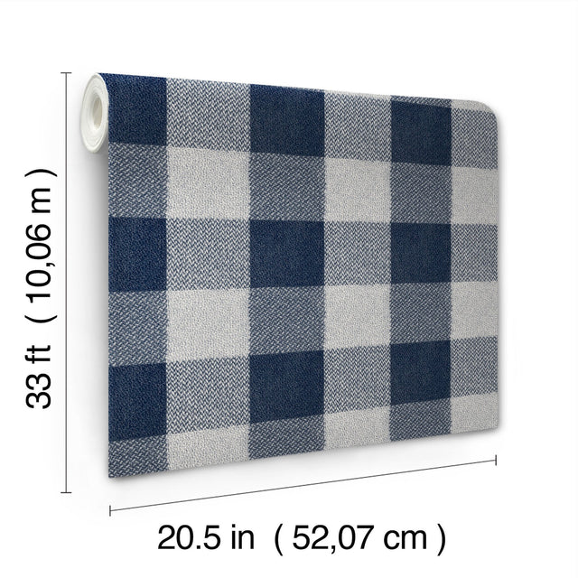 Lumberjack Navy Wallpaper with Buffalo Plaid Pattern, Farmhouse Style - Chesapeake 4142-72620