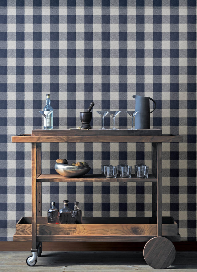 Lumberjack Navy Wallpaper with Buffalo Plaid Pattern, Farmhouse Style - Chesapeake 4142-72620