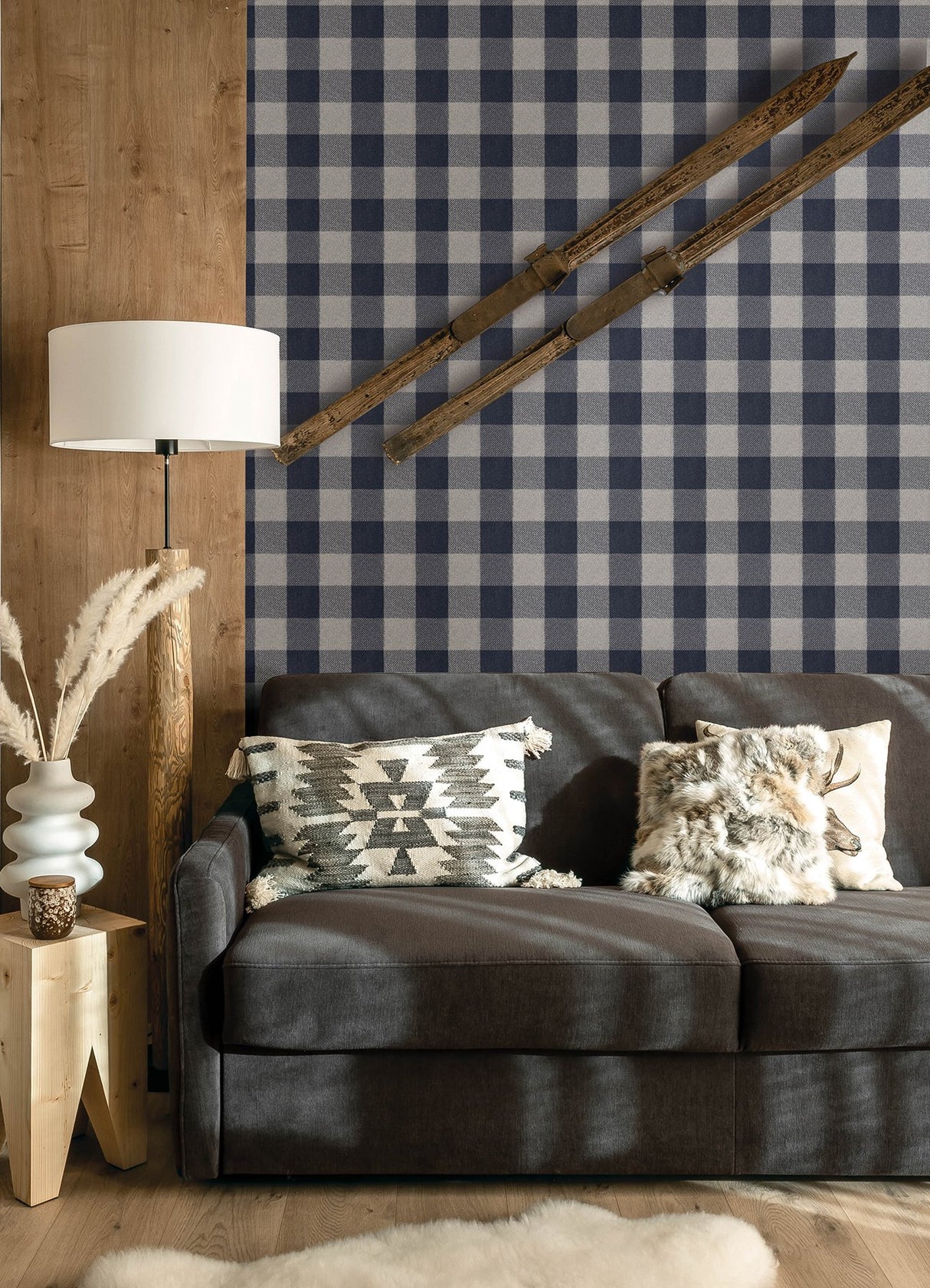 Lumberjack Navy Wallpaper with Buffalo Plaid Pattern, Farmhouse Style - Chesapeake 4142-72620