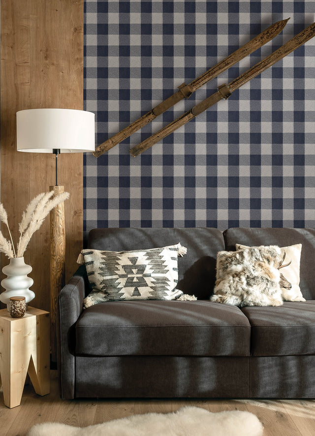 Lumberjack Navy Wallpaper with Buffalo Plaid Pattern, Farmhouse Style - Chesapeake 4142-72620