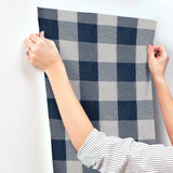 Lumberjack Navy Wallpaper with Buffalo Plaid Pattern, Farmhouse Style - Chesapeake 4142-72620