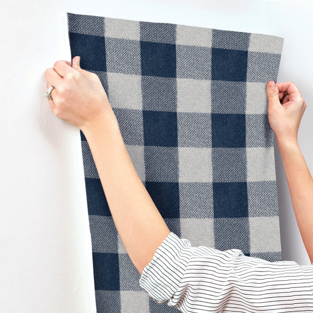 Lumberjack Navy Wallpaper with Buffalo Plaid Pattern, Farmhouse Style - Chesapeake 4142-72620