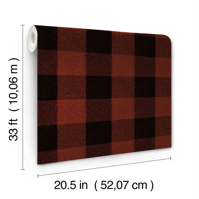 Lumberjack Maroon Wallpaper with Buffalo Plaid Pattern, Farmhouse Style - Chesapeake 4142-72621
