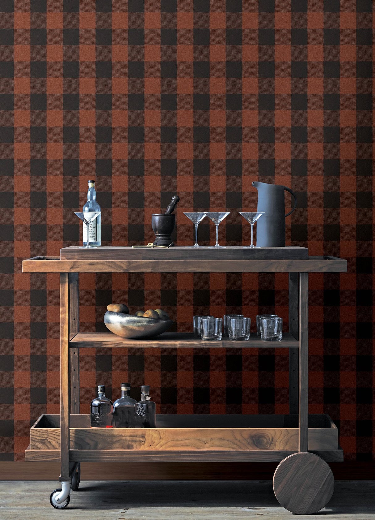 Lumberjack Maroon Wallpaper with Buffalo Plaid Pattern, Farmhouse Style - Chesapeake 4142-72621