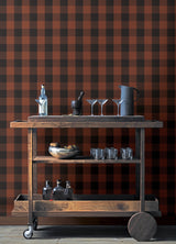 Lumberjack Maroon Wallpaper with Buffalo Plaid Pattern, Farmhouse Style - Chesapeake 4142-72621