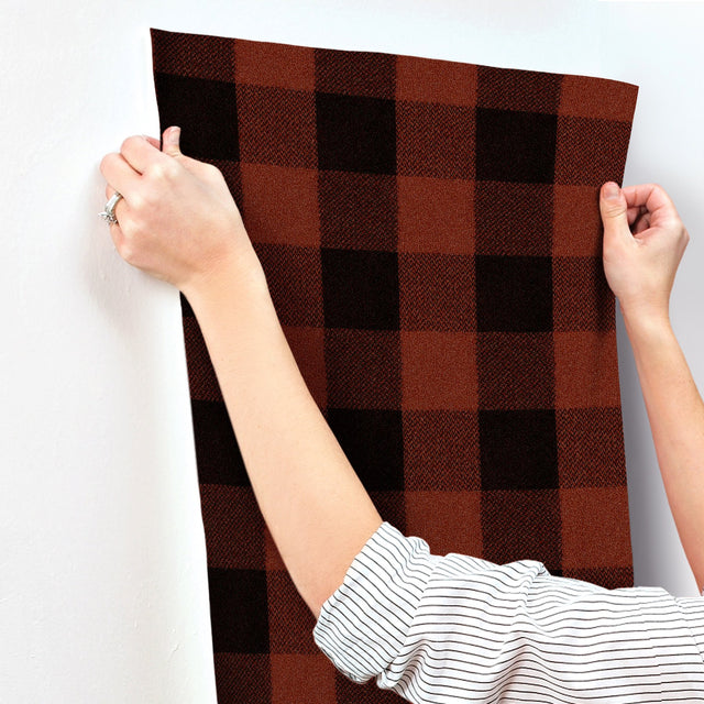 Lumberjack Maroon Wallpaper with Buffalo Plaid Pattern, Farmhouse Style - Chesapeake 4142-72621