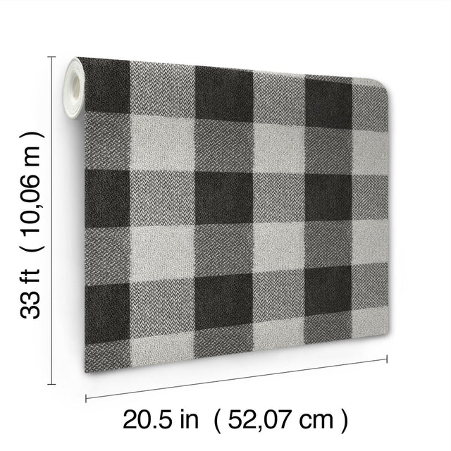Lumberjack Black Wallpaper with Buffalo Plaid Farmhouse Graphic - Chesapeake 4142-72622