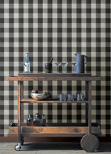 Lumberjack Black Wallpaper with Buffalo Plaid Farmhouse Graphic - Chesapeake 4142-72622