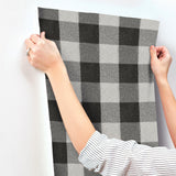 Lumberjack Black Wallpaper with Buffalo Plaid Farmhouse Graphic - Chesapeake 4142-72622