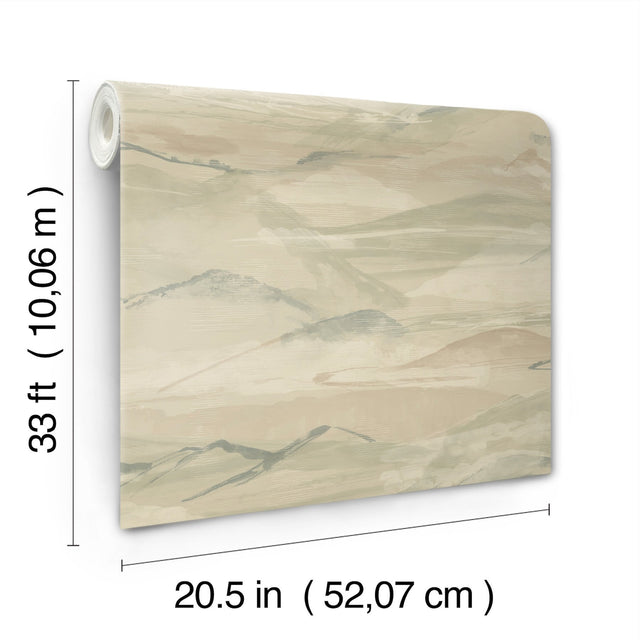 Bozeman Mountains Moss Wallpaper with Abstract Watercolor Mountain Motif - Chesapeake 4142-72624
