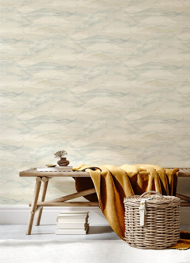 Bozeman Mountains Sky Blue Wallpaper with Abstract Transitional Motif - 4142-72625