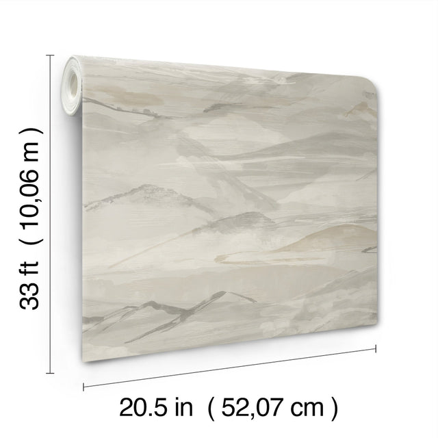 Bozeman Mountains Grey Wallpaper with Abstract Watercolor Mountain Motif - Chesapeake 4142-72626