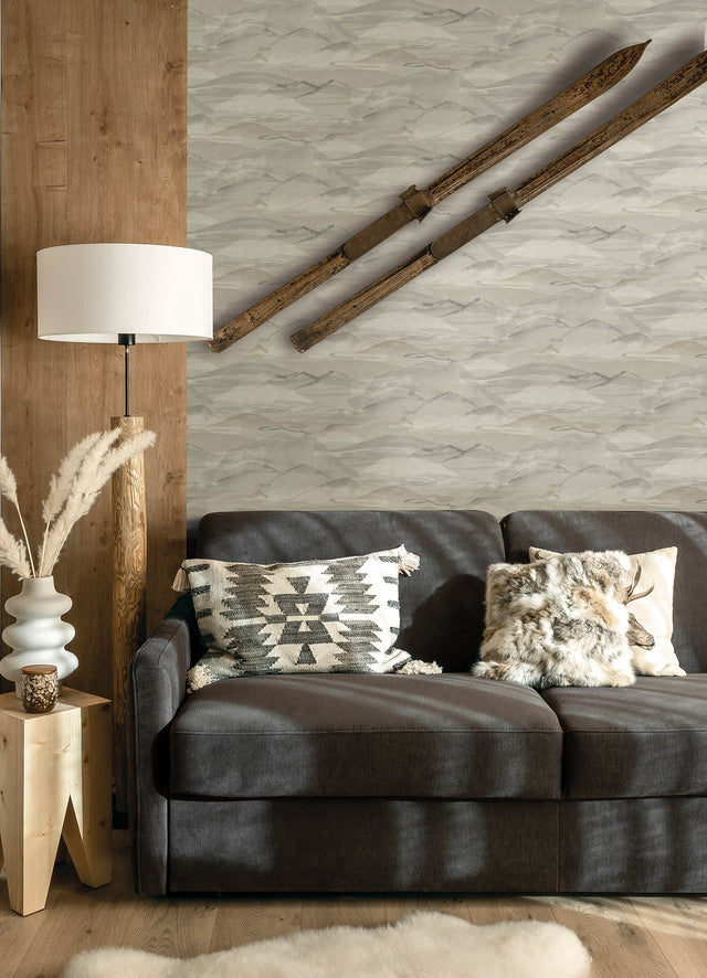 Bozeman Mountains Grey Wallpaper with Abstract Watercolor Mountain Motif - Chesapeake 4142-72626