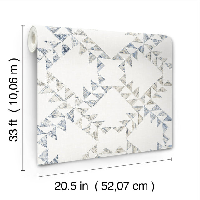 Scrap Quilt Denim Wallpaper with Geometric Quilt Motif - Chesapeake 4142-72628