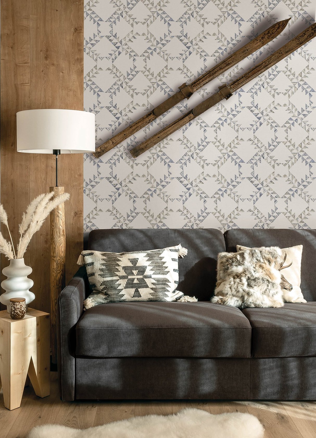 Scrap Quilt Denim Wallpaper with Geometric Quilt Motif - Chesapeake 4142-72628