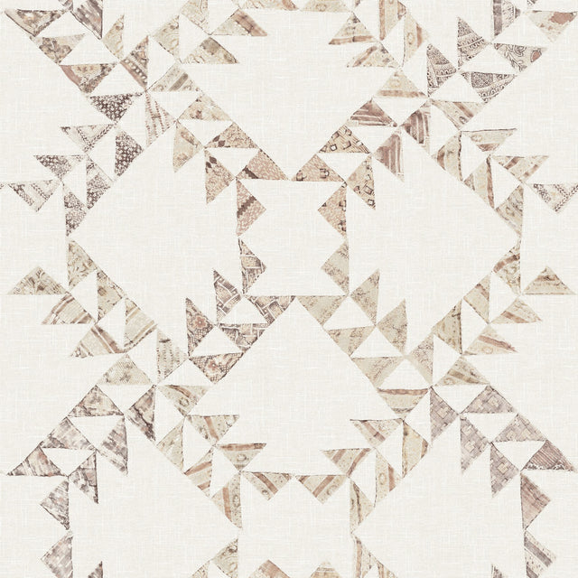 Scrap Quilt Brown Wallpaper with Geometric Quilt Motif, Traditional Textured Non Woven - Brewster 4142-72629