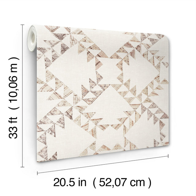 Scrap Quilt Brown Wallpaper with Geometric Quilt Motif, Traditional Textured Non Woven - Brewster 4142-72629