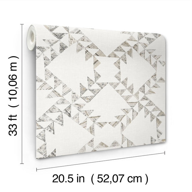 Scrap Quilt Grey Wallpaper with Geometric Quilt Pattern, Traditional Textured Non Woven - Brewster 4142-72630