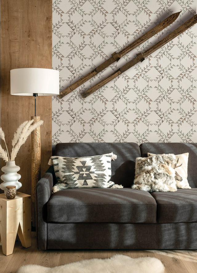 Scrap Quilt Light Brown Wallpaper with Geometric Quilt Motif - Chesapeake 4142-72631
