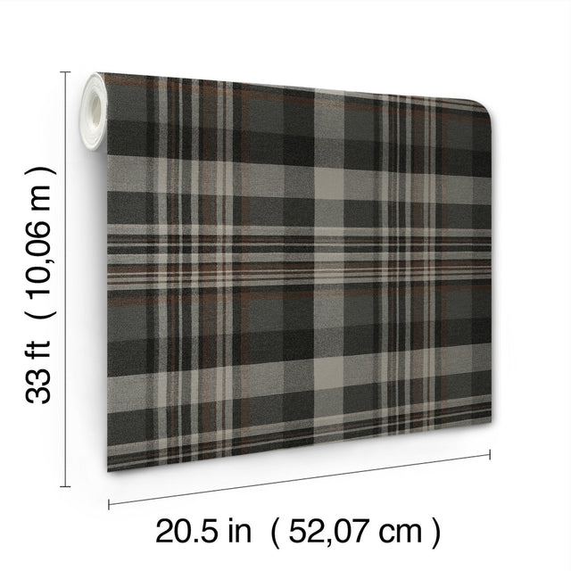 Dutton Plaid Charcoal Wallpaper with Traditional Plaid Pattern - Chesapeake 4142-72632