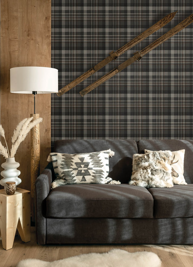 Dutton Plaid Charcoal Wallpaper with Traditional Plaid Pattern - Chesapeake 4142-72632
