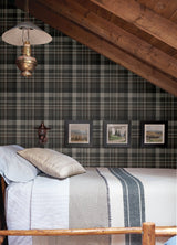 Dutton Plaid Charcoal Wallpaper with Traditional Plaid Pattern - Chesapeake 4142-72632SAM
