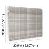 Dutton Plaid Grey Wallpaper with Traditional Plaid Pattern, Prepasted Non Woven - Brewster 4142-72634