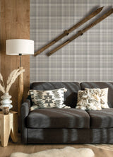 Dutton Plaid Grey Wallpaper with Traditional Plaid Pattern, Prepasted Non Woven - Brewster 4142-72634