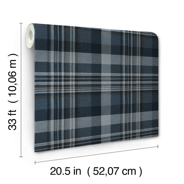 Dutton Plaid Indigo Wallpaper with Traditional Plaid Pattern - Chesapeake 4142-72635