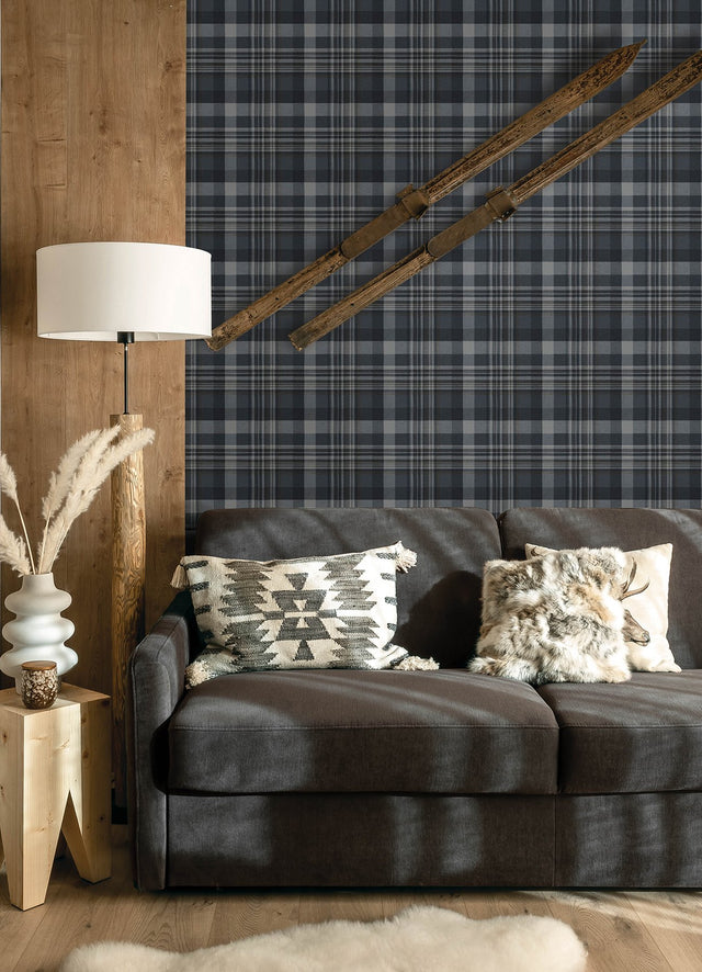 Dutton Plaid Indigo Wallpaper with Traditional Plaid Pattern - Chesapeake 4142-72635