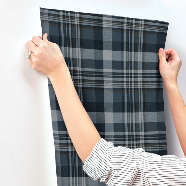 Dutton Plaid Indigo Wallpaper with Traditional Plaid Pattern - Chesapeake 4142-72635