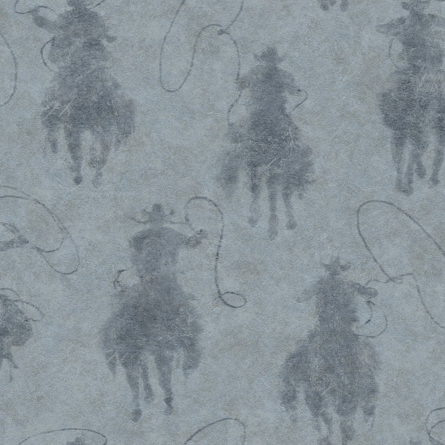 Stockman Silhouette Blue Wallpaper with Cowboy Graphics Motif - Chesapeake 4142-72637