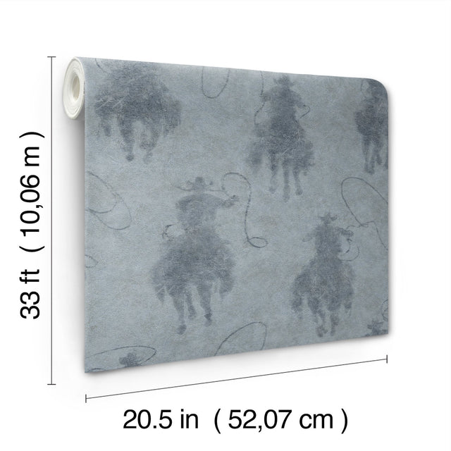 Stockman Silhouette Blue Wallpaper with Cowboy Graphics Motif - Chesapeake 4142-72637