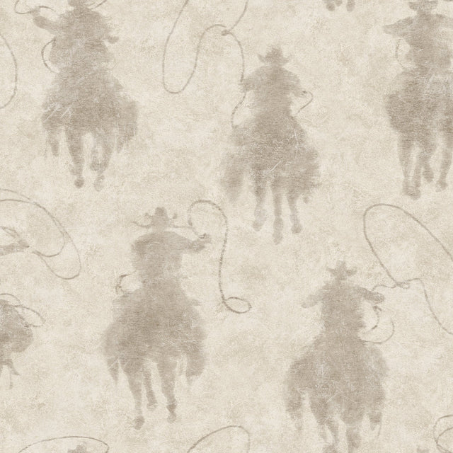 Stockman Silhouette Light Grey Wallpaper with Country Novelty Cowboy Graphics - Chesapeake 4142-72638