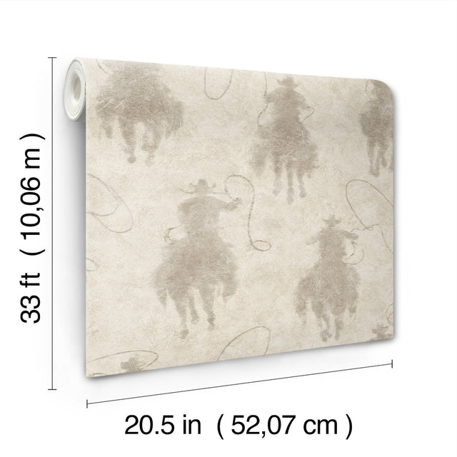 Stockman Silhouette Light Grey Wallpaper with Country Novelty Cowboy Graphics - Chesapeake 4142-72638