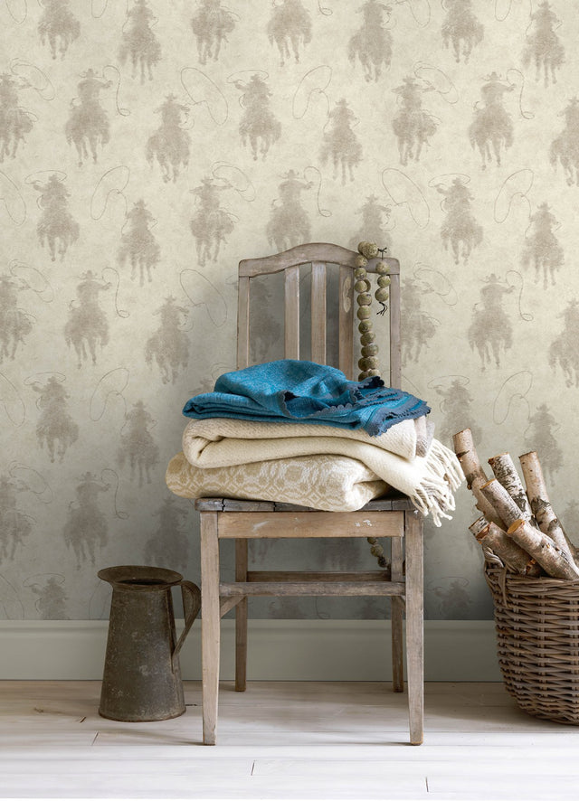 Stockman Silhouette Light Grey Wallpaper with Country Novelty Cowboy Graphics - Chesapeake 4142-72638