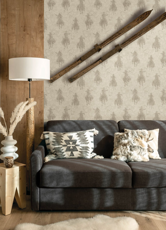 Stockman Silhouette Light Grey Wallpaper with Country Novelty Cowboy Graphics - Chesapeake 4142-72638