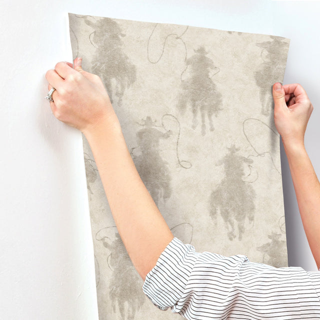 Stockman Silhouette Light Grey Wallpaper with Country Novelty Cowboy Graphics - Chesapeake 4142-72638