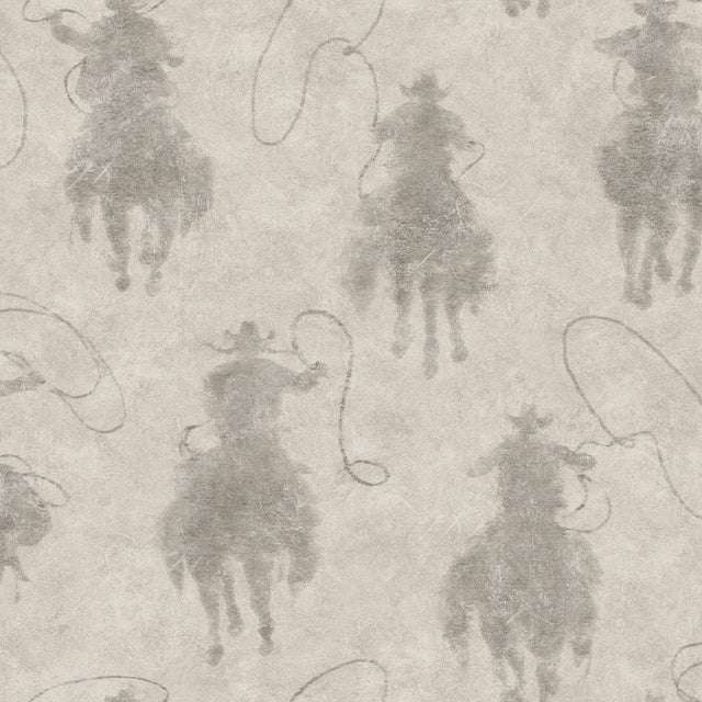 Stockman Silhouette Grey Wallpaper with Western Cowboy Motif - Chesapeake 4142-72639