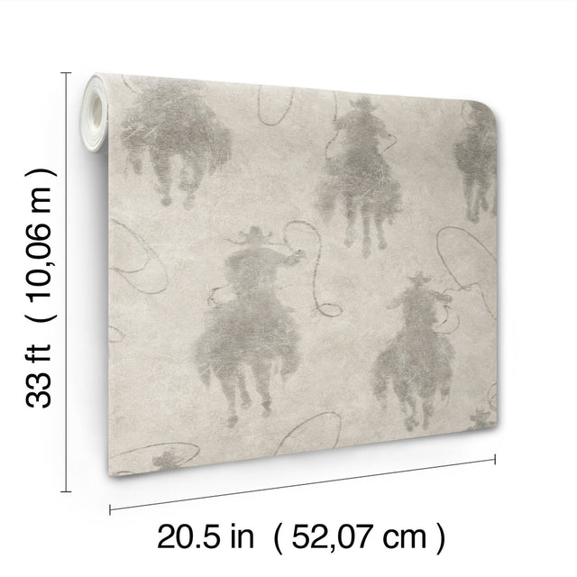 Stockman Silhouette Grey Wallpaper with Western Cowboy Motif - Chesapeake 4142-72639