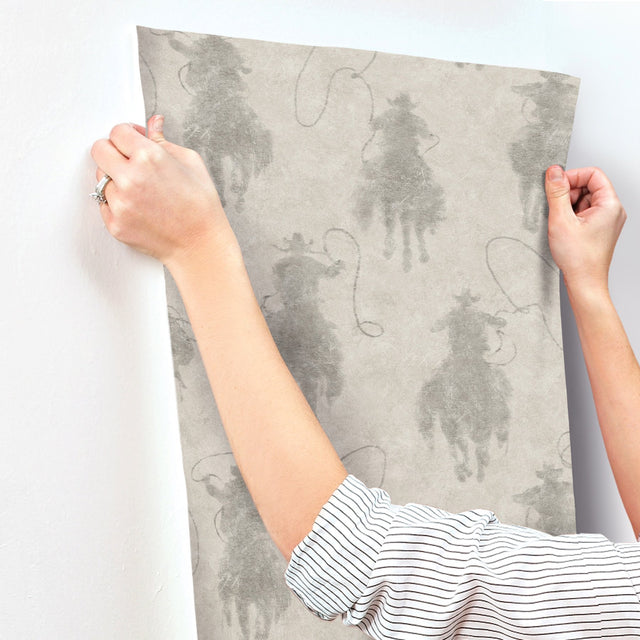 Stockman Silhouette Grey Wallpaper with Western Cowboy Motif - Chesapeake 4142-72639